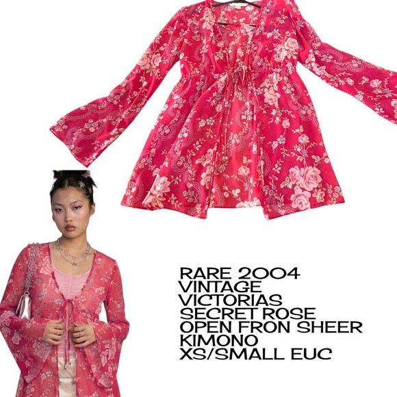 Victoria's Secret Tops - RARE‎ 2004 VICTORIA'S SECRET ROSE KIMONO BLOUSE XS/SMALL EUC